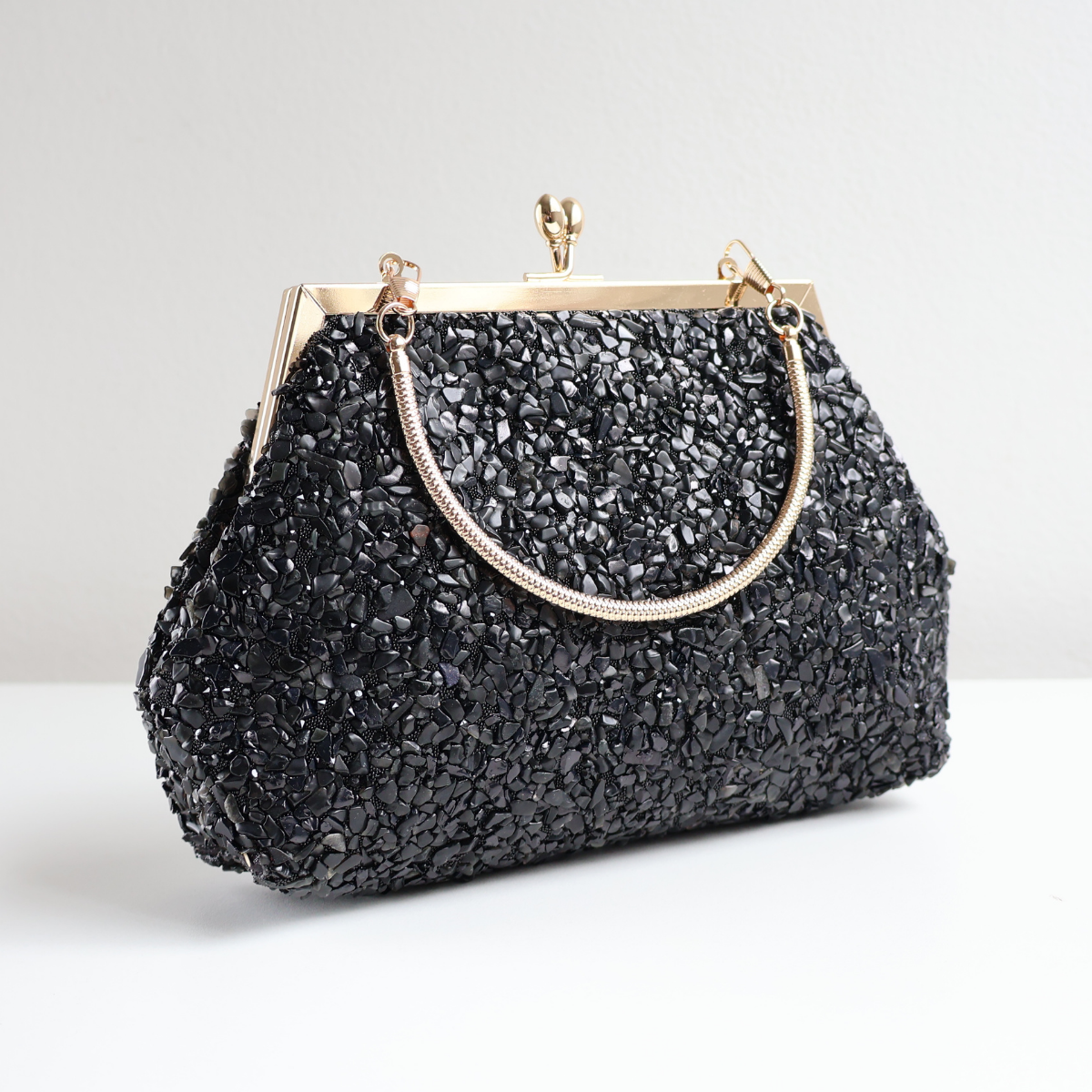 Bolsa Festa Clutch Pouch Pedraria Preta