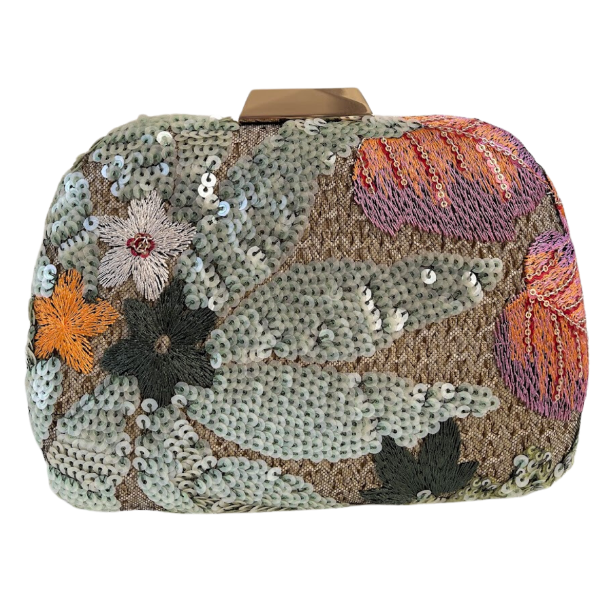 Bolsa Clutch Festa Palha Bordada Flores Verde Laranja