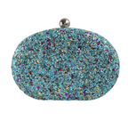 Bolsa Festa Clutch Pedraria Azul Turquesa Oval - Ferragem Prata