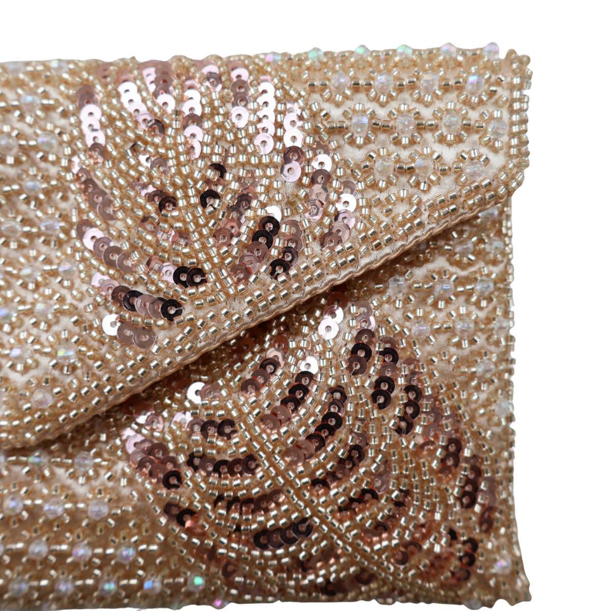 Bolsa Carteira Envelope de Bordada Vidrilhos Champagne