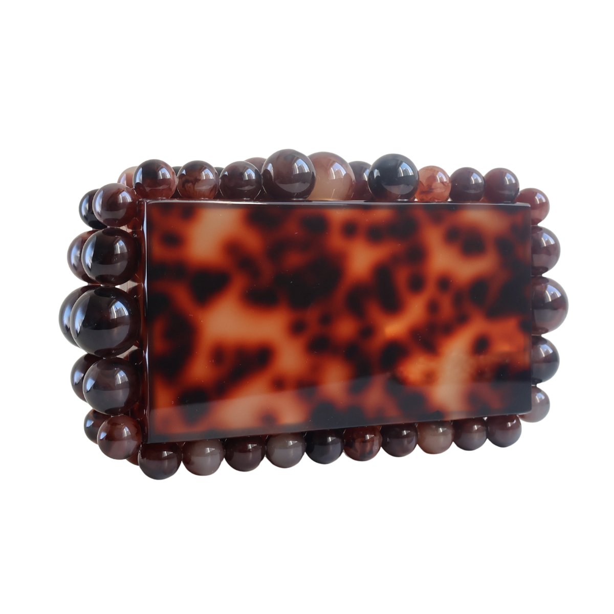 Bolsa de Festa Clutch Acrílico Bolas Marrom Animal Print Fosca