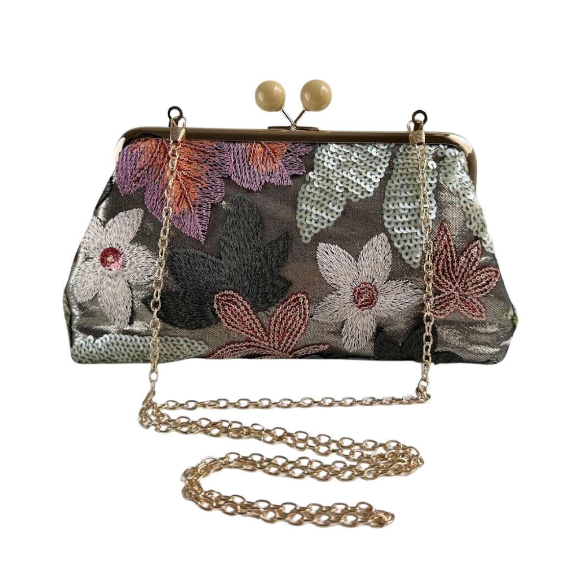 Bolsa Pouch Festa Clutch Flores Bordadas Verde Claro
