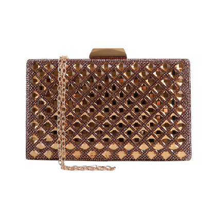 Bolsa Festa Clutch Pedraria Strass Dourada Escuro