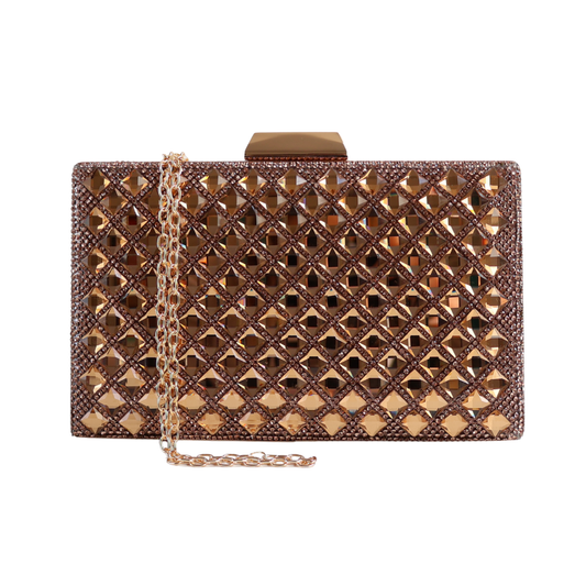 Bolsa Festa Clutch Pedraria Strass Dourada Escuro
