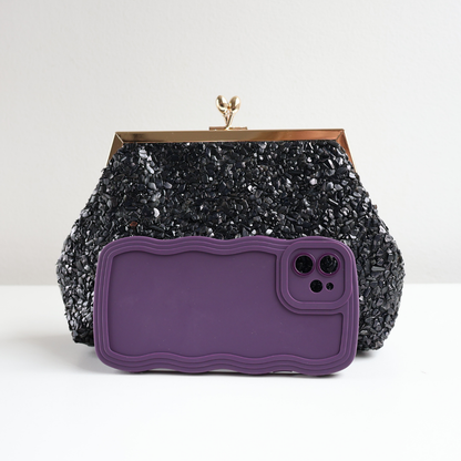 Bolsa Festa Clutch Pouch Pedraria Preta