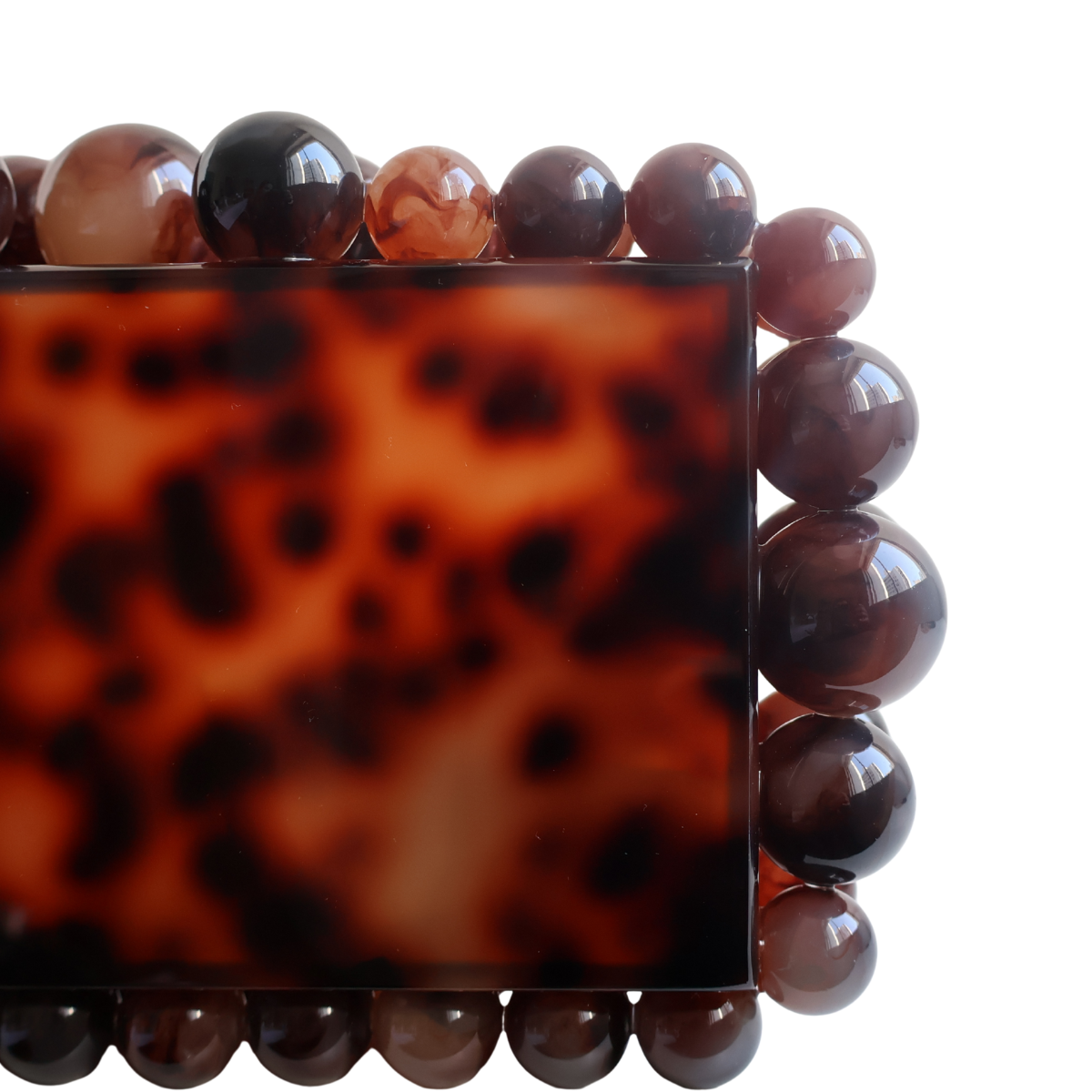 Bolsa de Festa Clutch Acrílico Bolas Marrom Animal Print Fosca