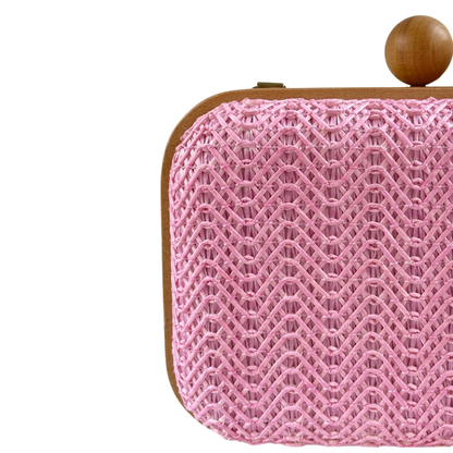 Bolsa de Festa Clutch Madeira e Palha da Índia Rosa Bebê