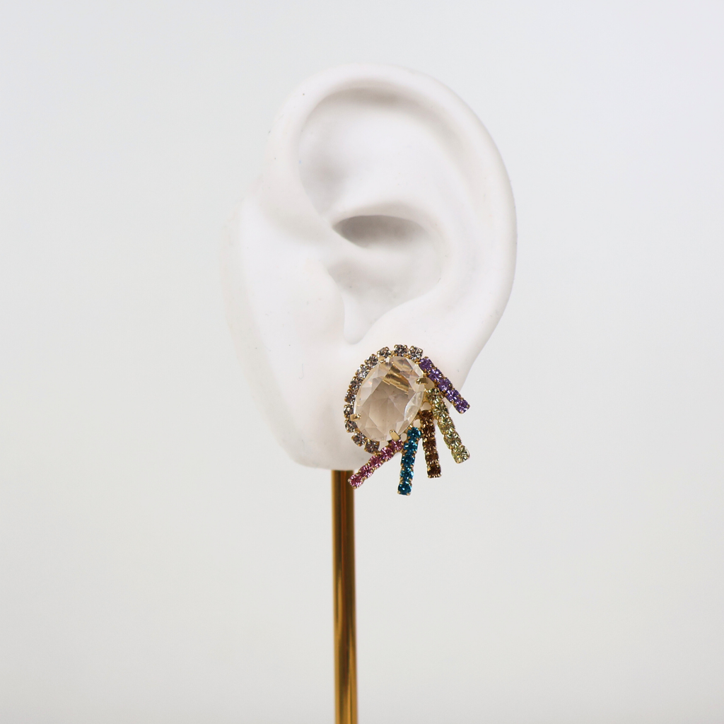 Brinco Dourado e Cristal Colorido - Semijoia
