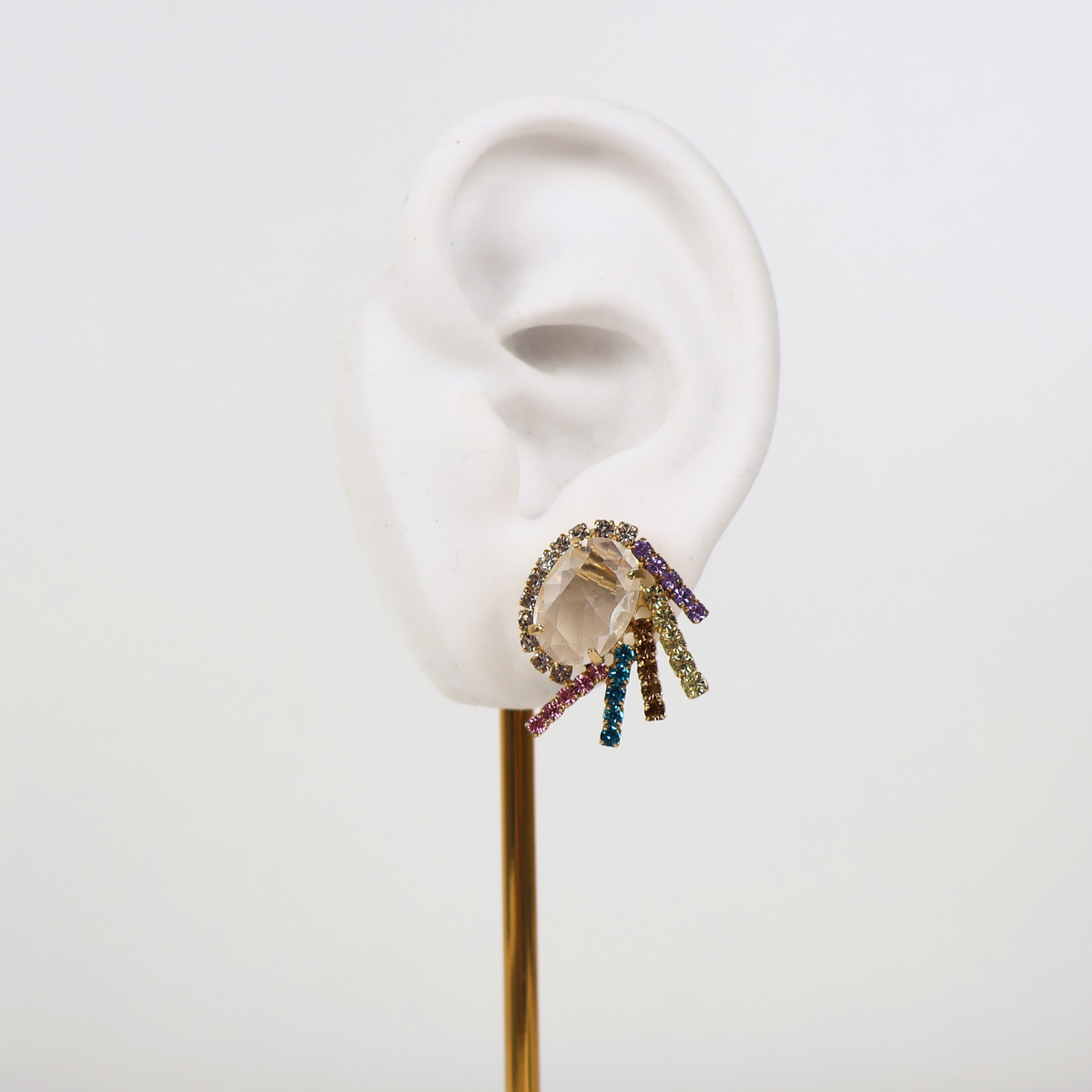 Brinco Dourado e Cristal Colorido - Semijoia