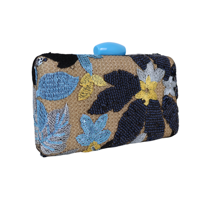 Bolsa Clutch Festa Bordada Flores Azul