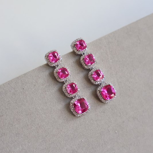Brinco Prateado e Cristal Rosa - Semijoia