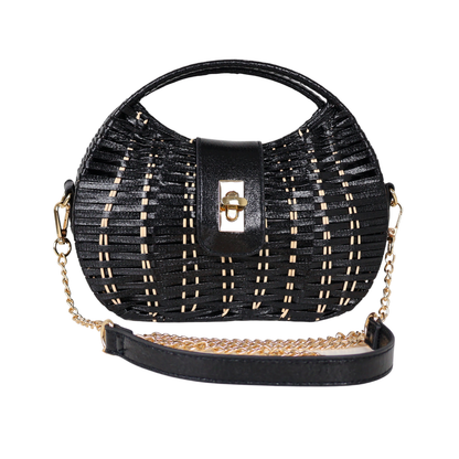 Bolsa de Mão Cesto em Vime Preta