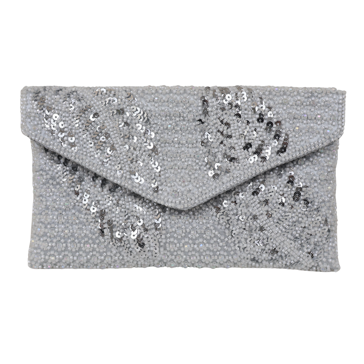 Bolsa Carteira Envelope de Bordada Vidrilhos Prata