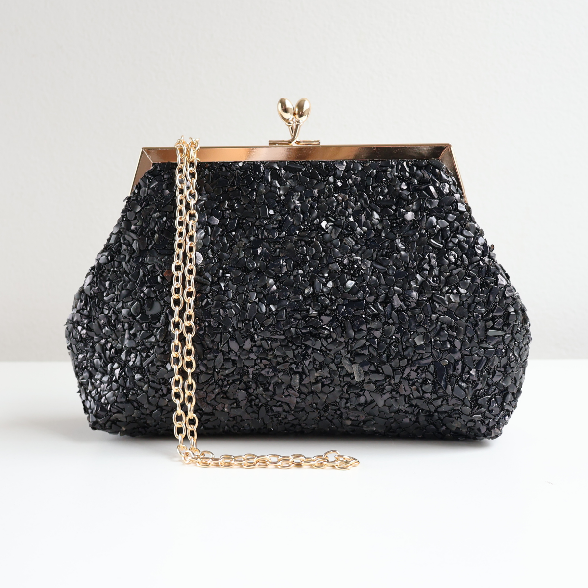 Bolsa Festa Clutch Pouch Pedraria Preta