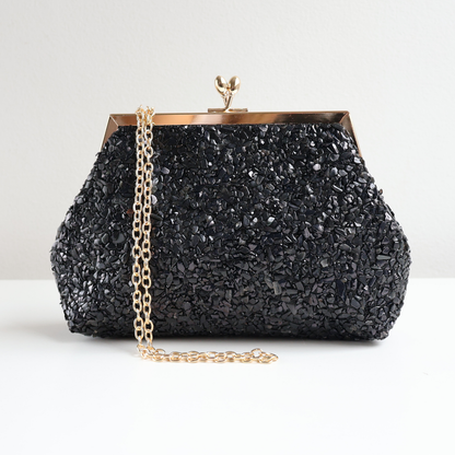 Bolsa Festa Clutch Pouch Pedraria Preta