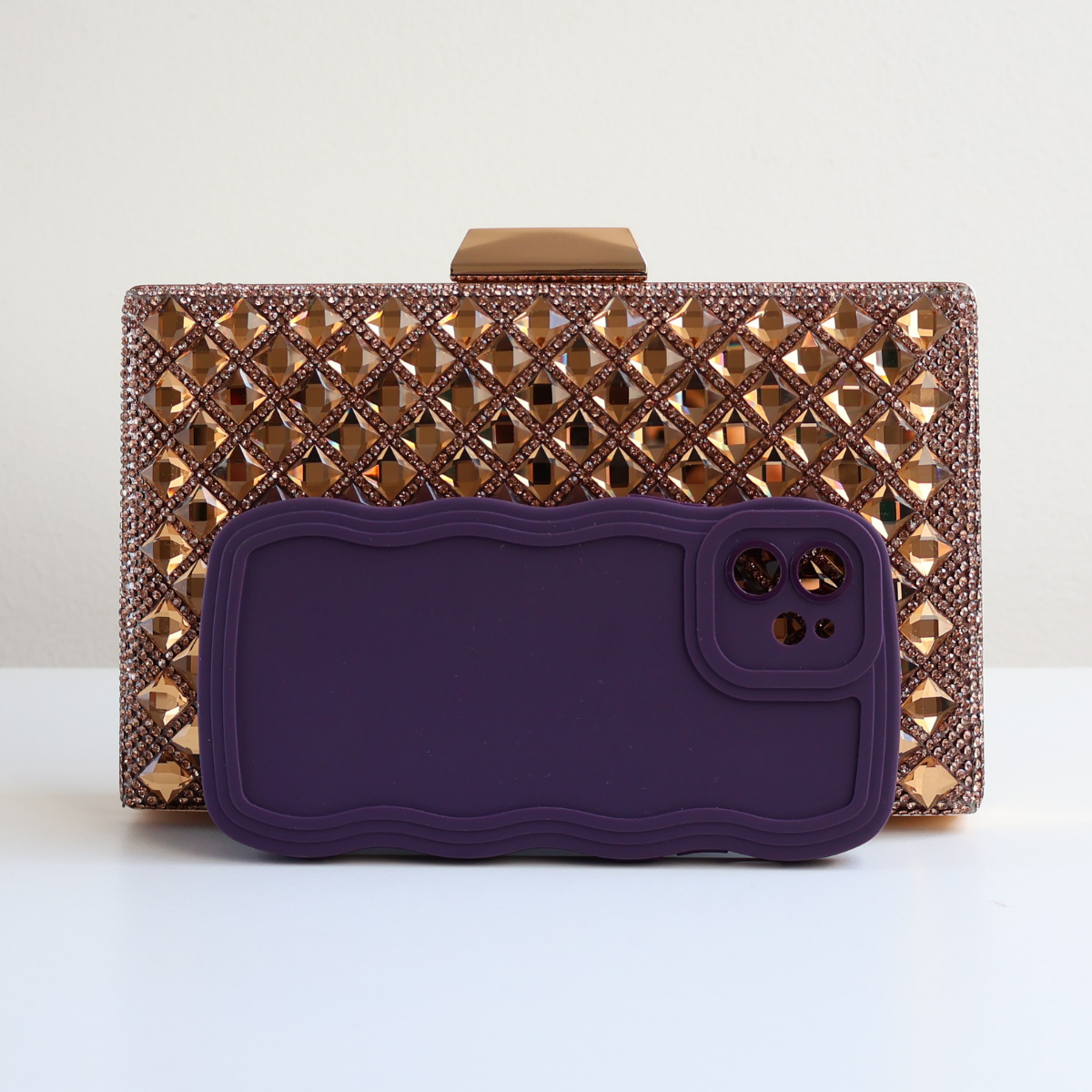 Bolsa Festa Clutch Pedraria Strass Dourada Escuro