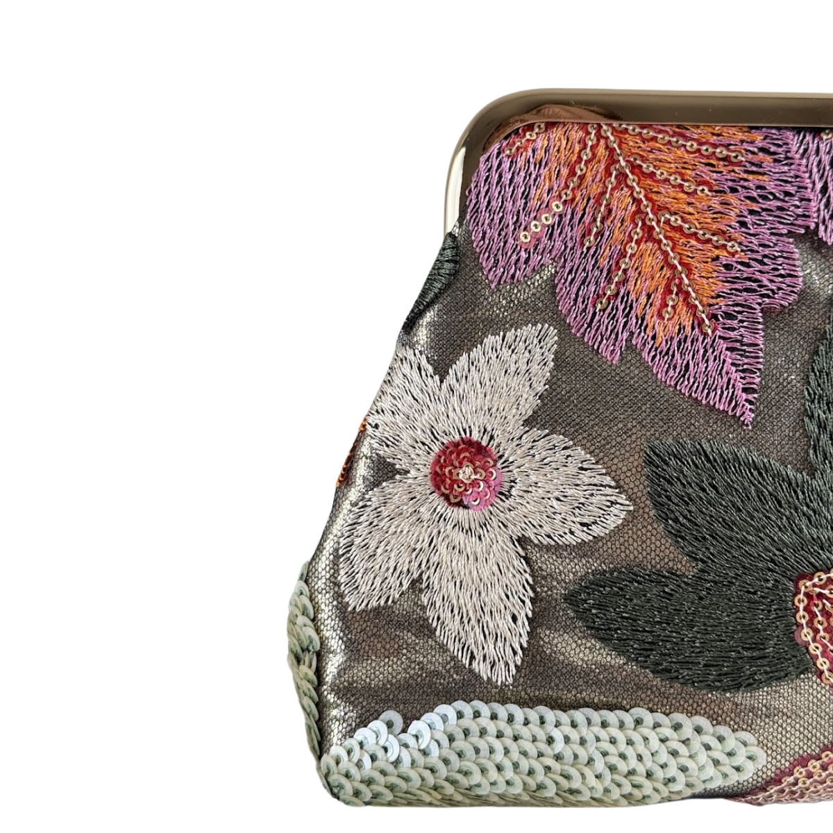 Bolsa Pouch Festa Clutch Flores Bordadas Verde Claro