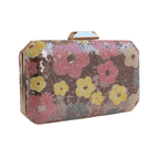 Bolsa Clutch Festa Lantejoulas Bordadas Flores Rosa Claro - ReUse