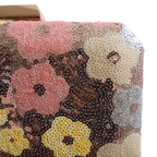 Bolsa Clutch Festa Lantejoulas Bordadas Flores Rosa Claro - ReUse