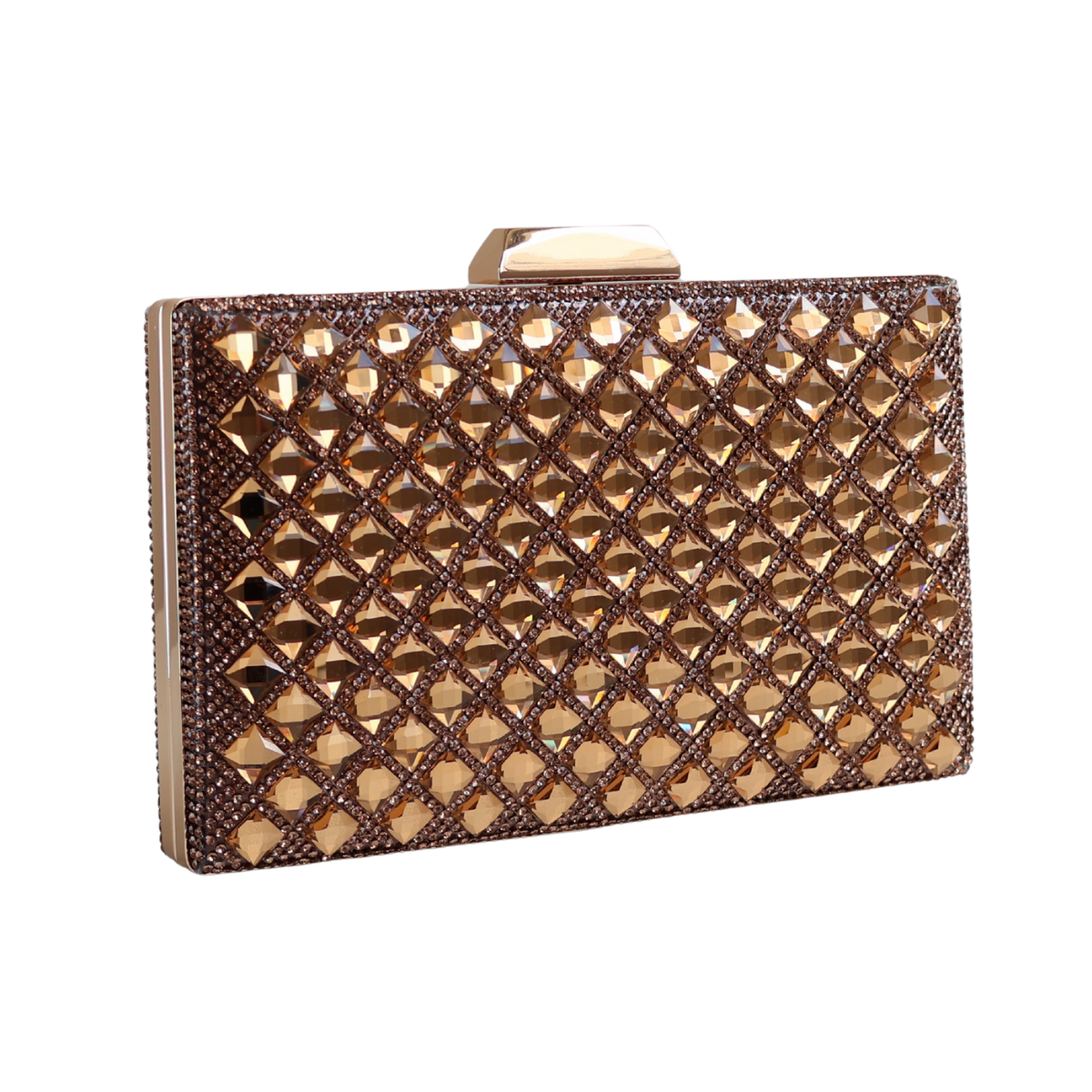 Bolsa Festa Clutch Pedraria Strass Dourada Escuro