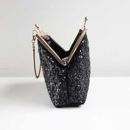 Bolsa Festa Clutch Pouch Pedraria Preta