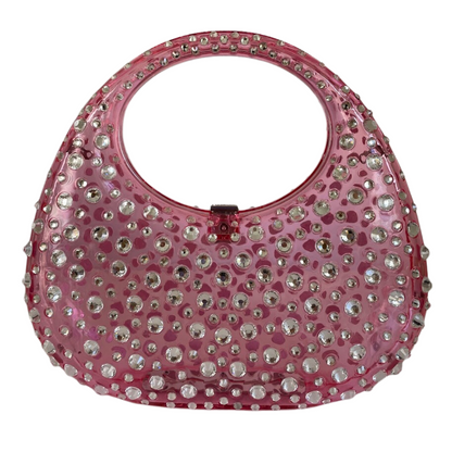 Bolsa de Mão Transversal Festa Clutch Acrílico Transparente Rosa