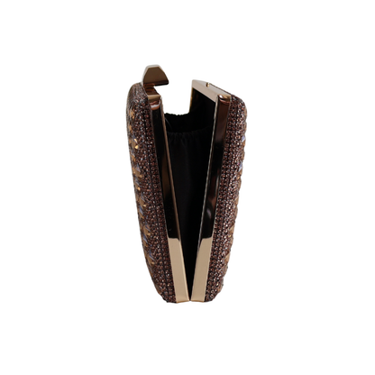Bolsa Festa Clutch Pedraria Strass Dourada Escuro