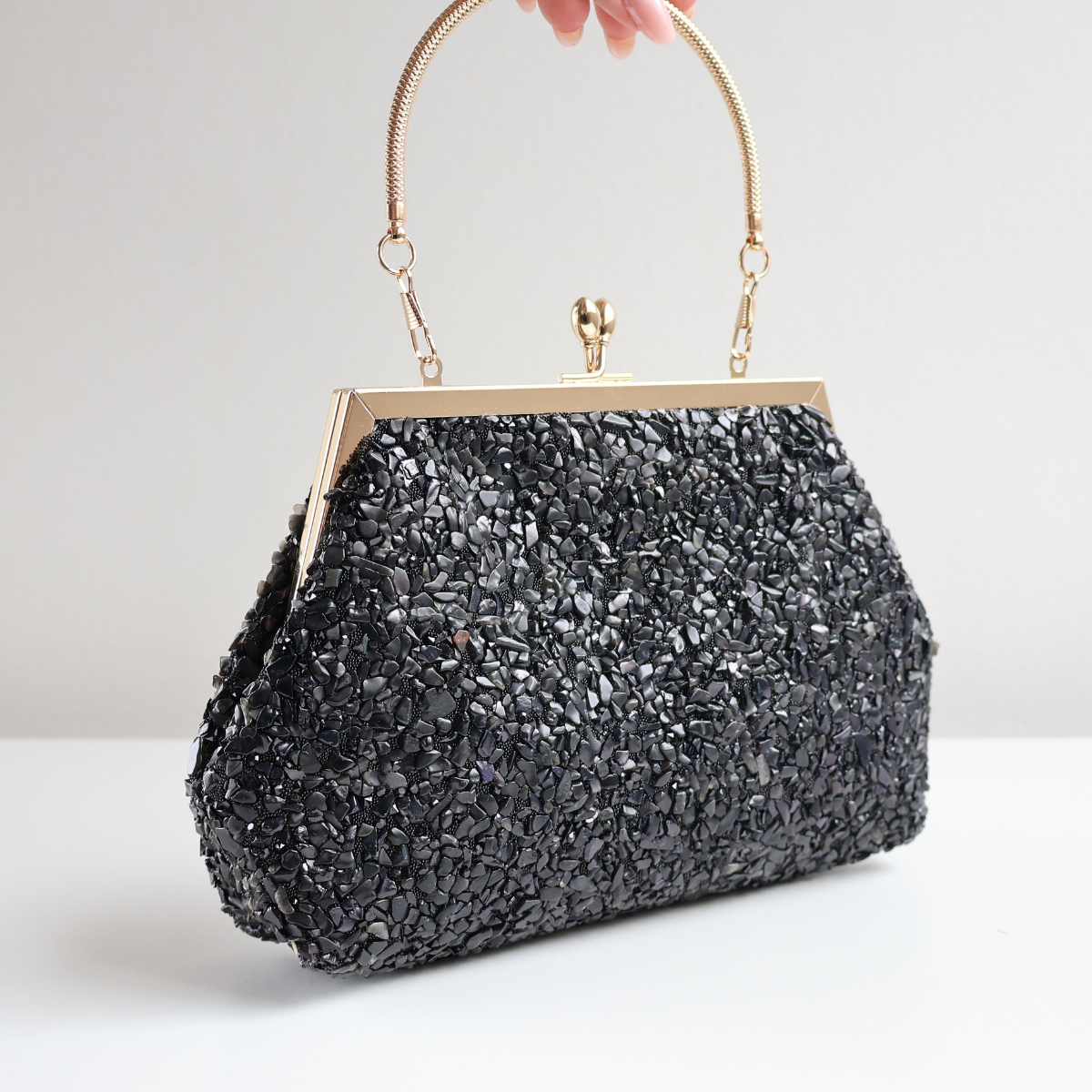 Bolsa Festa Clutch Pouch Pedraria Preta