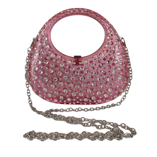 Bolsa de Mão Transversal Festa Clutch Acrílico Transparente Rosa