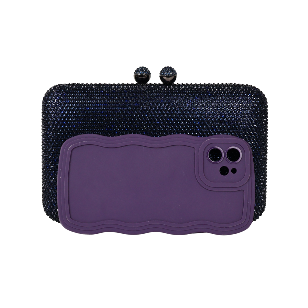 Bolsa Festa Clutch Pedraria Strass Azul Marinho