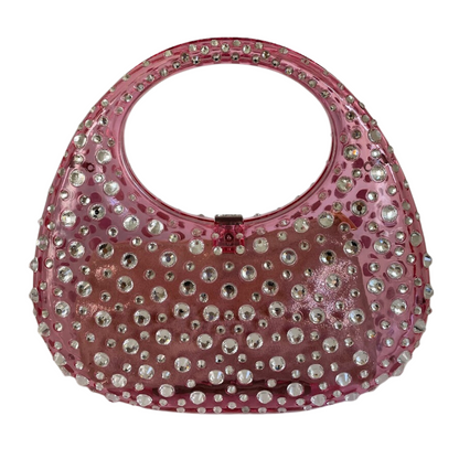 Bolsa de Mão Transversal Festa Clutch Acrílico Transparente Rosa