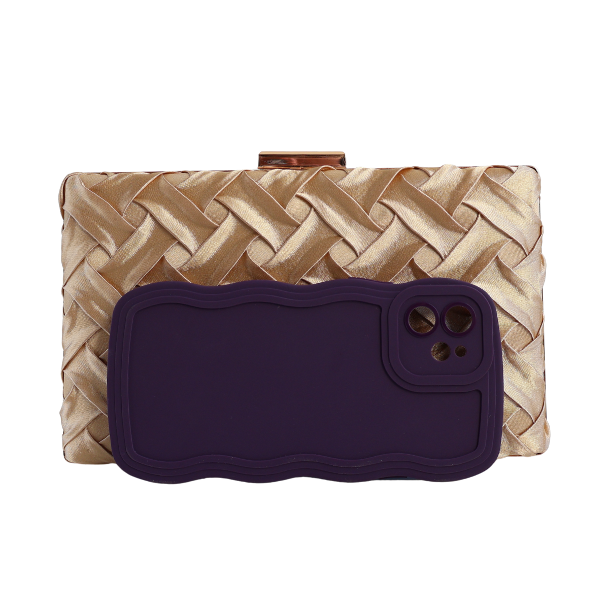 Bolsa Festa Clutch Tecido Acetinado Dourada