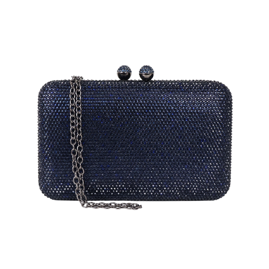 Bolsa Festa Clutch Pedraria Strass Azul Marinho