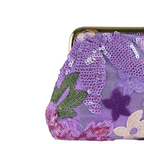 Bolsa Pouch Festa Clutch Flores Bordadas Roxa