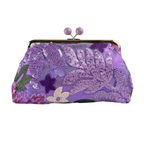 Bolsa Pouch Festa Clutch Flores Bordadas Roxa