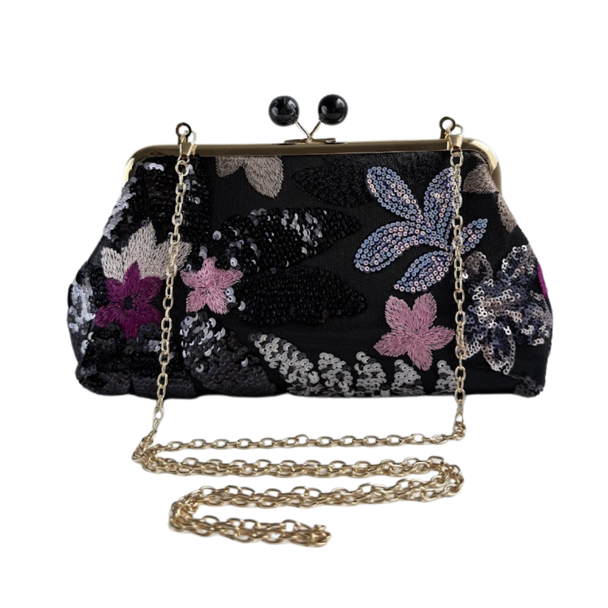 Bolsa Pouch Festa Clutch Flores Bordadas Preta