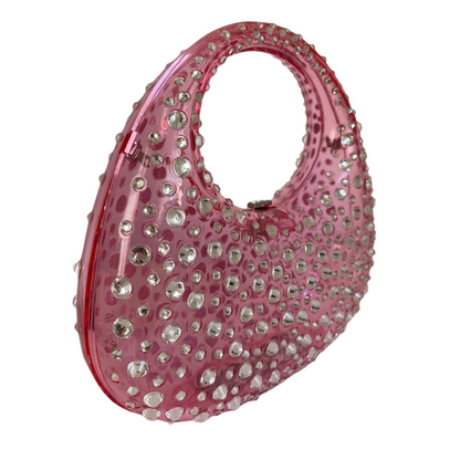 Bolsa de Mão Transversal Festa Clutch Acrílico Transparente Rosa