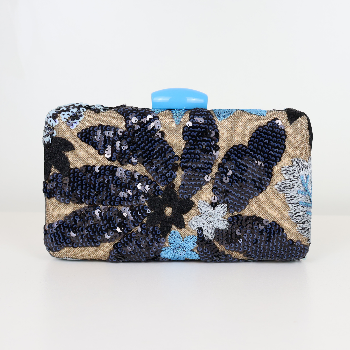 Bolsa Clutch Festa Bordada Flores Azul