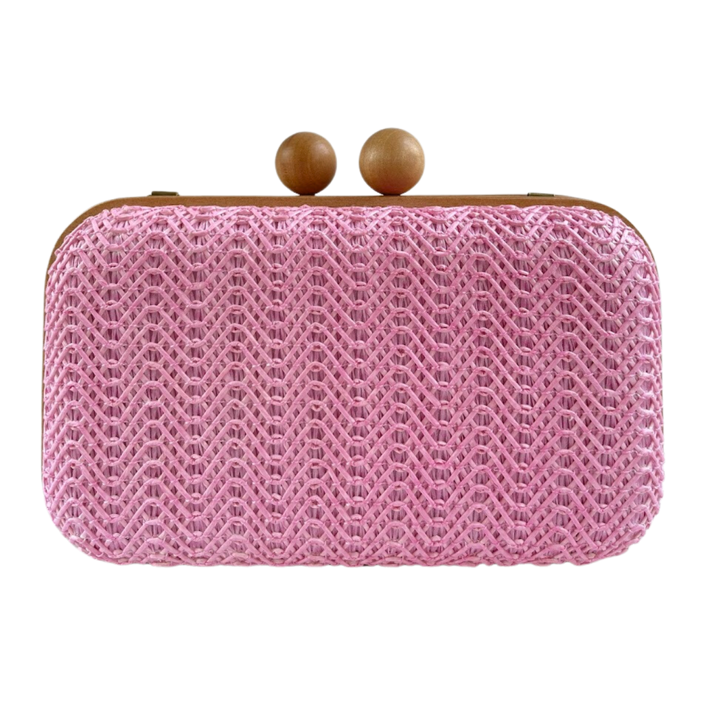 Bolsa de Festa Clutch Madeira e Palha Rosa Bebê - ReUse