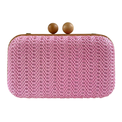 Bolsa de Festa Clutch Madeira e Palha da Índia Rosa Bebê