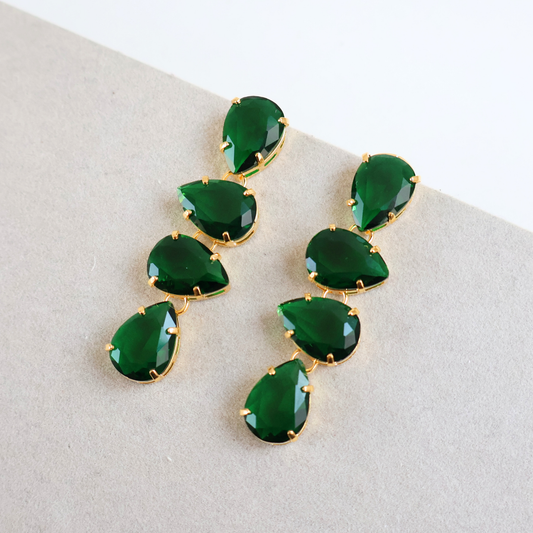 Brinco Dourado e Cristal Verde - Semijoia