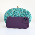 Bolsa Festa Clutch Pedraria Oval Azul Turquesa