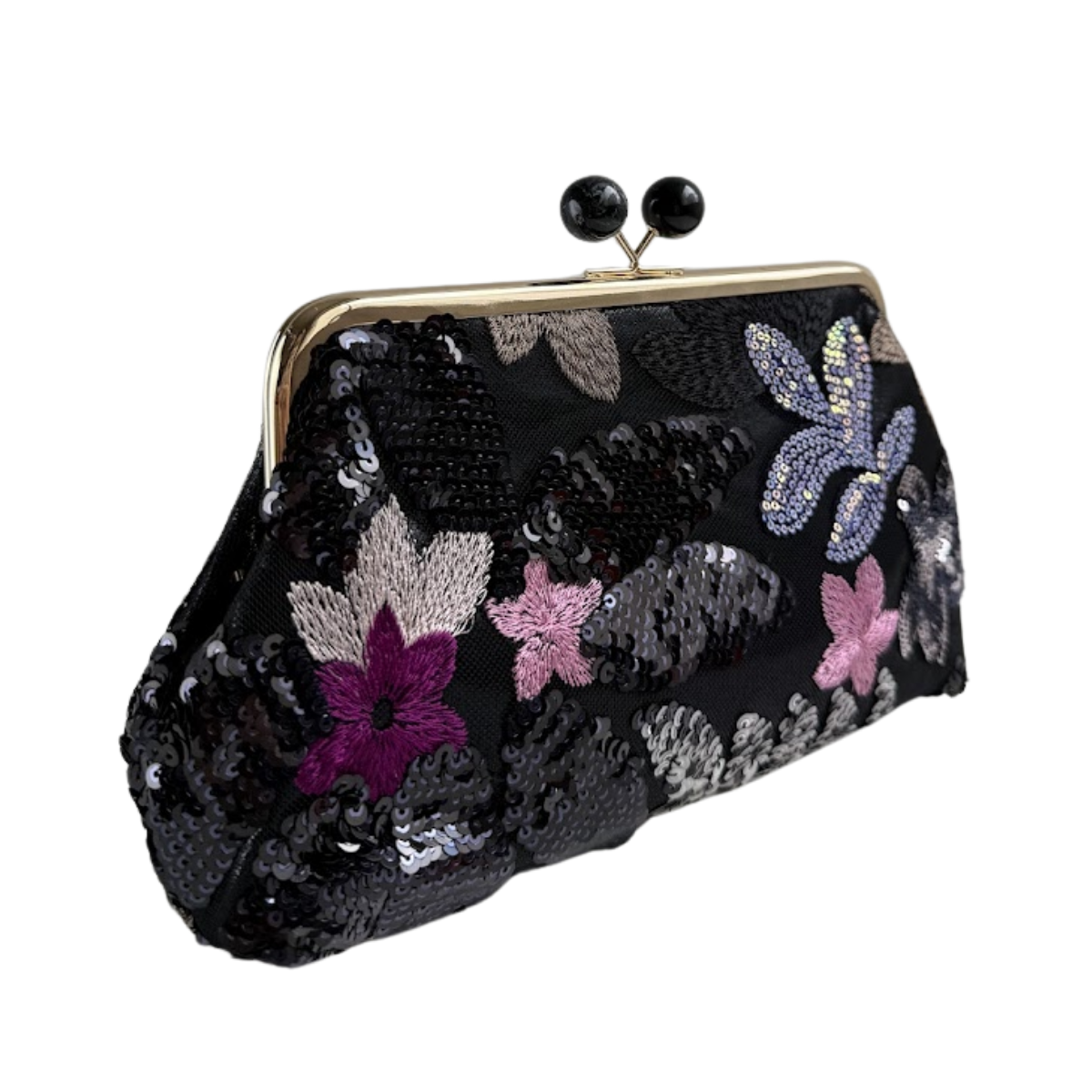 Bolsa Pouch Festa Clutch Flores Bordadas Preta