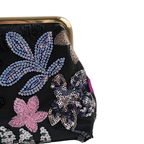 Bolsa Pouch Festa Clutch Flores Bordadas Preta