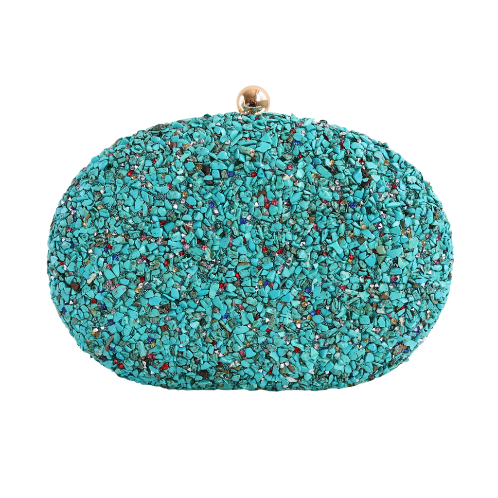 Bolsa Festa Clutch Pedraria Oval Azul Turquesa