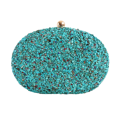 Bolsa Festa Clutch Pedraria Oval Azul Turquesa