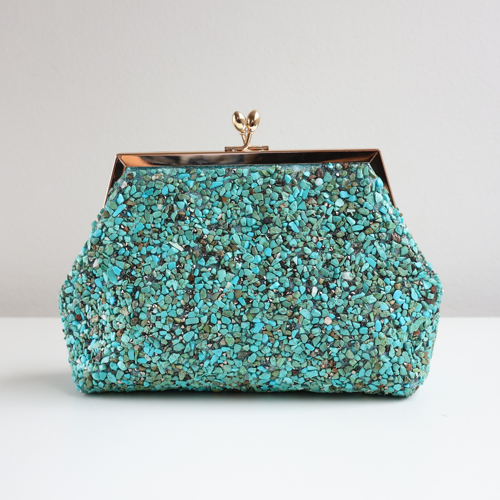 Bolsa Festa Clutch Pouch Pedraria Turquesa