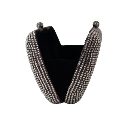 Bolsa Festa Clutch Pedraria Strass Oval Grafite