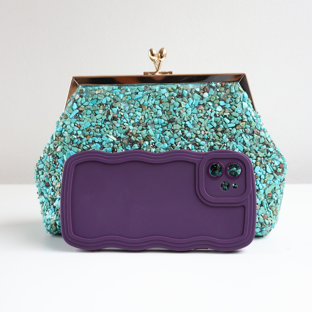 Bolsa Festa Clutch Pouch Pedraria Turquesa