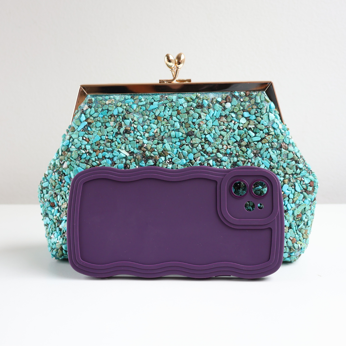 Bolsa Festa Clutch Pouch Pedraria Turquesa